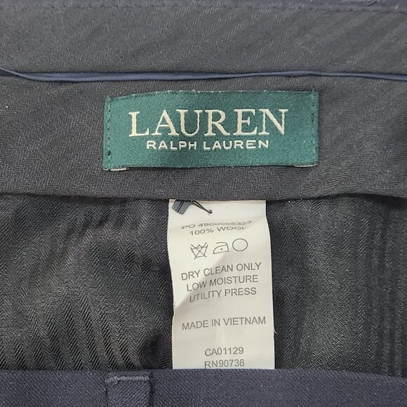 Lauren Ralph Lauren Wool Dress Pants Mens 36 Navy Blue Pleated Cuffed Work O13X - Picture 3 of 7